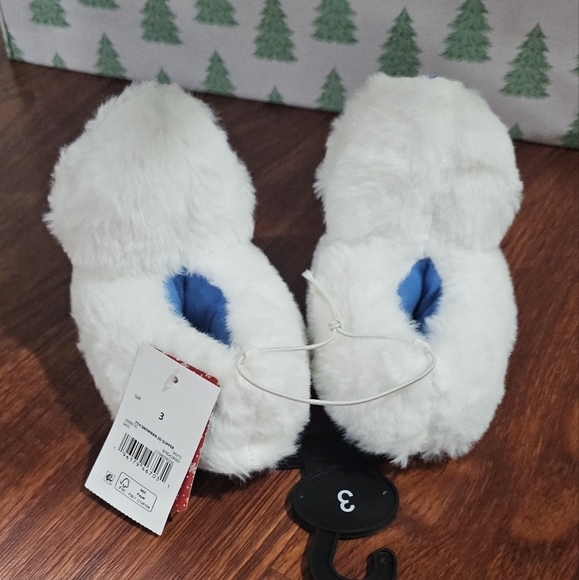 Snowman Slippers Baby Toddler Kid Shows Christmas White Faux Fur Slides - Picture 3 of 7